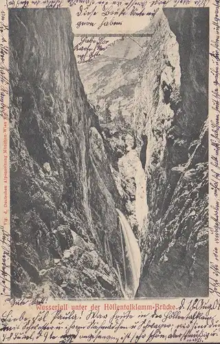 Garmisch, Wasserfall unter der Höllentalklamm Brücke, gelaufen 1904