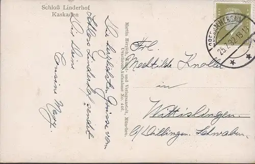 Ettal, Schloß Linderhof, Kaskaden, gelaufen 1932