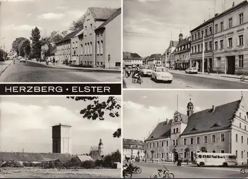 AK Herzberg, Anhalter Straße, Torgauer Straße, Wassserturm, Rathaus, gelaufen 1973