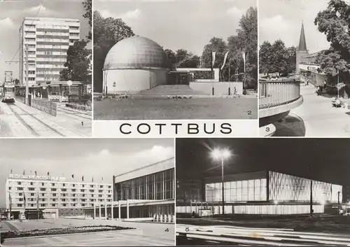 AK Cottbus, Raumflugplanetarium, Gaststätte, Hotel, Stadthalle, gelaufen 1983