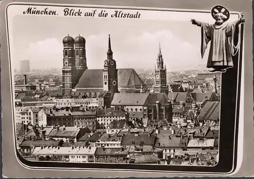 AK München, Blick auf die Altststadt, Nachgebühr, gelaufen 1961