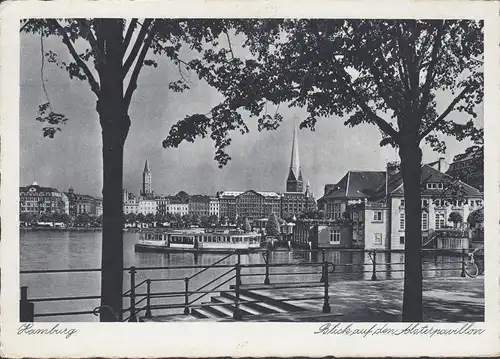 AK Hambourg, Jungfernsberg, vue sur le pavillon Alster, incurvée