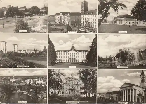 AK, Karlsruhe, Festplatz, Stadthalle, Marktplatz, Hochhäuser, gelaufen 1963
