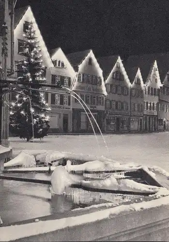 AK Urach, place du marché en hiver à Noël, magasins, couru 1956