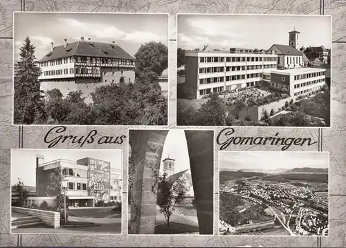 AK Gomaringen, Schule, Schloß, Kirche, Stadtansicht, gelaufen 1971