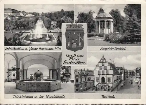 AK Bad Salzuflen, Rathaus, Leuchfontaine, Sprudel, gelaufen 1954