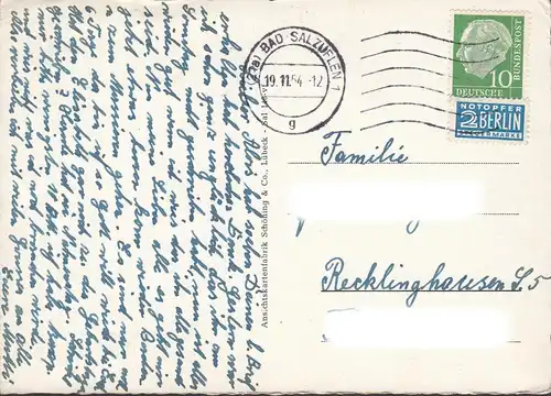 AK Bad Salzuflen, Rathaus, Leuchfontaine, Sprudel, gelaufen 1954