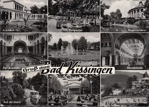 AK Bad Kissingen, Arkaden, Kurgarten, Wandelhalle, gelaufen 1961