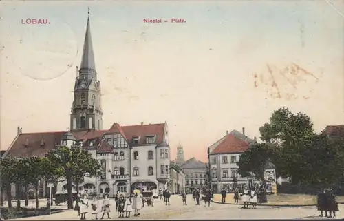 Löbau, Nicolai Platz, gelaufen 1910