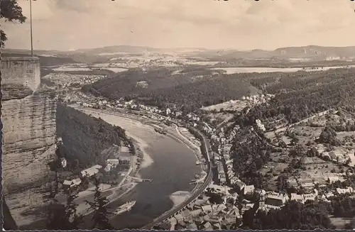 AK Festung Königstein, Blick auf die Elbe und Königstein, ungelaufen