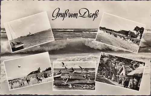 AK Darß, Strandansichten, Schiffe, Gebäude, gelaufen 1958