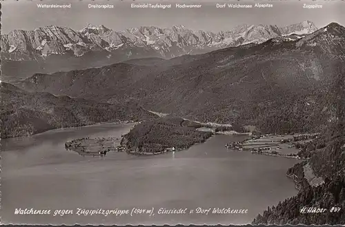 AK Bad Tölz, Walchensee gegen Zugspitzgruppe, ungelaufen