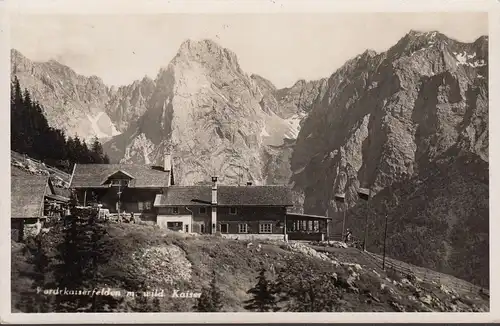 AK Vorderkaiserfelden, Vorderkaiserfeldenhütte mit wildem Kaiser, gelaufen 1940