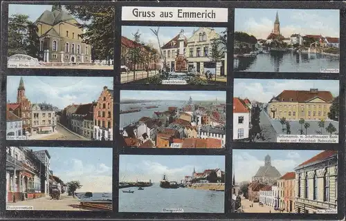 AK Gruss d'Emmerich, église, port, banque de la Reichsbank, couru 1926