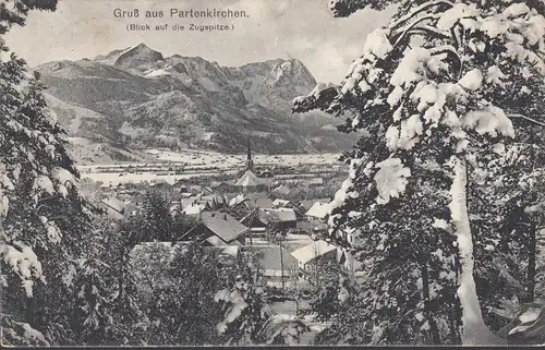 AK Gruß aus Partenkirchen, Blick auf Zugspitze, Hotel Stern, gelaufen 1914