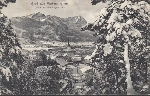Salutation AK de Partenkirchen, vue sur Zugspitze, Hôtel Stern, couru 1914