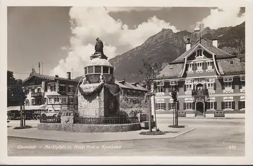 AK Garmisch, Marché, Hôtel Post et pharmacie, inachevé