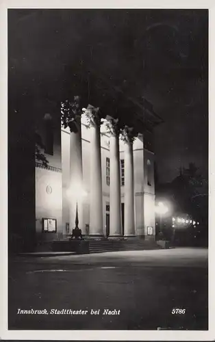 AK Innsbruck, Stadttheater bei Nacht, gelaufen 1939