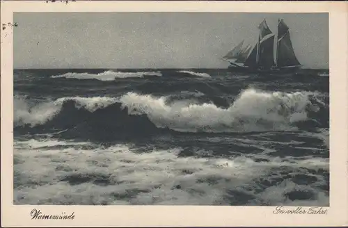 AK Warnemünde, Segelschiff bei voller Fahrt, gelaufen 1917
