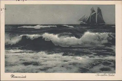 AK Warnemünde, voilier en pleine route, couru en 1917