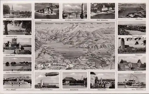 AK Der Bodensee, Lindau, Zeppelin, Meersburg, MS. Schwaben, ungelaufen