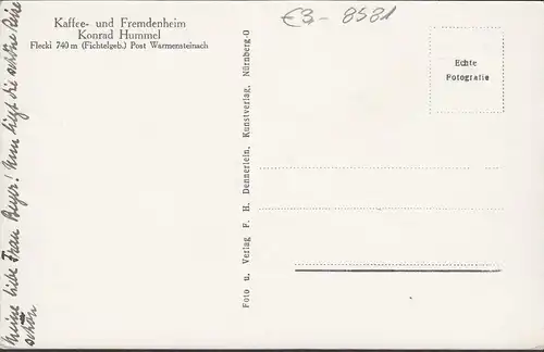 AK Warmensteinach, Fleckl mit Ochsenkopf, Fremdenheim, Konrad Hummel, ungelaufen