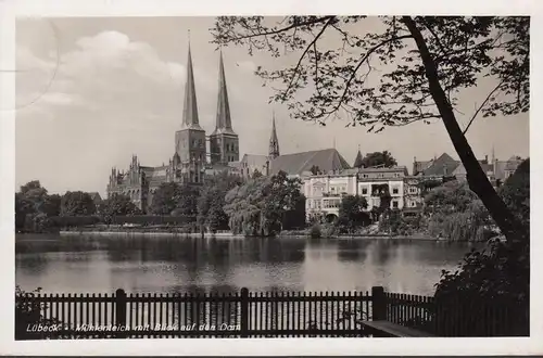 AK Lübeck, Mühlenteich mit Blick auf den Dom, gelaufen 193?