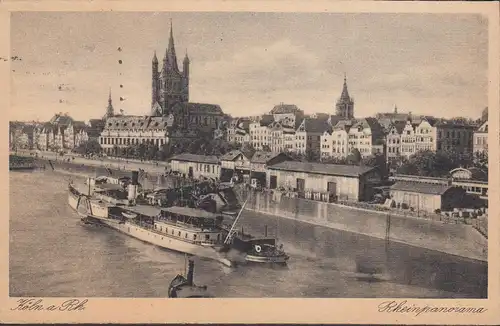 AK Köln, Rheinpanorama, Rheindampfer, gelaufen 1930