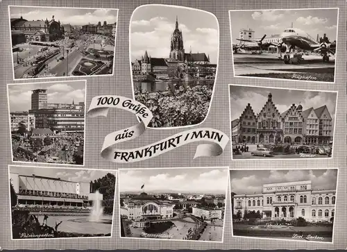AK Frankfurt a. Main, Bahnhof, Flughafen, Palmengarten, Messegelände, gelaufen