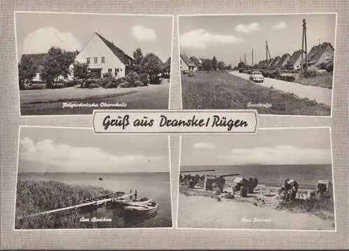 AK Dranske, Polytechnische Oberschule, Seestraße, Strand, Bodden, gelaufen