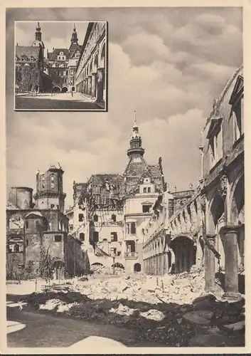 AK Dresden, Stallhofgebäude vor- und nach der Zerstörung, ungelaufen
