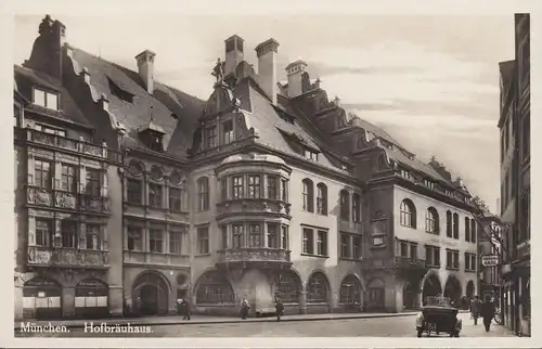 AK München, Hofbräuhaus, Auto, Bäckerei Karl, ungelaufen- datiert 1929