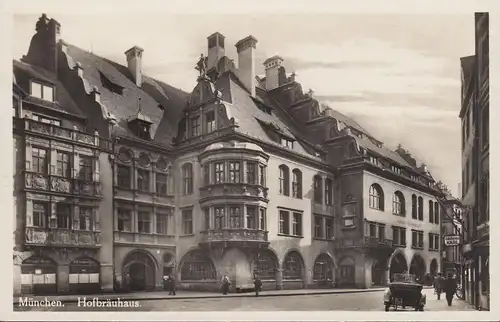AK Munich, Hofbräuhaus, voiture, boulangerie Karl, inachevé- date 1929