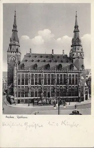 AK Aachen, Rathaus, Nachgebühr, gelaufen 1954