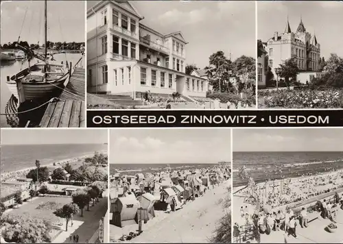 AK Zinnowitz, Boote, Ferienheime, Strand, gelaufen