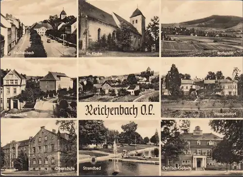 AK Reichenbad, Strandbad, Oberschule, Zentralschule, gelaufen 1960