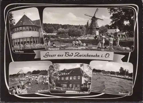 AK Bad Zwischenahn, Fährhaus, Badestrand, Haus am Meer, Windmühle, gelaufen 1964