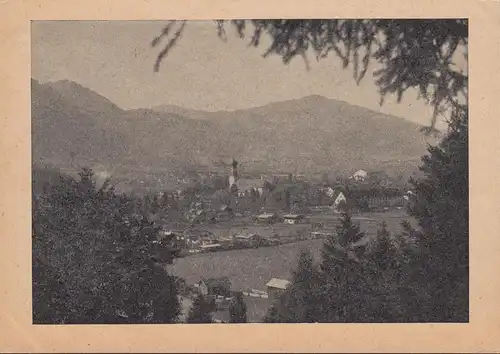 AK Oberammergau, Panoramaansicht, Dorfkirche, ungelaufen- datiert 1947