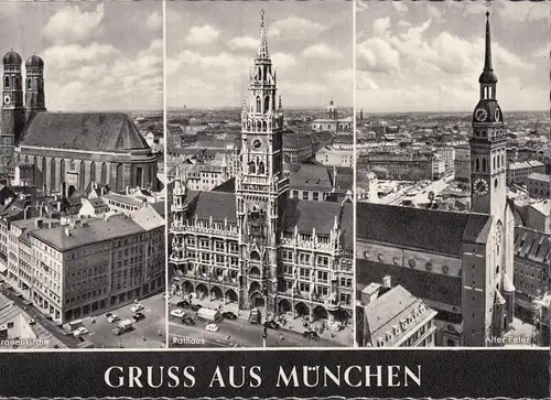 AK Munich, église des femmes, mairie, âge Peter, incurvée