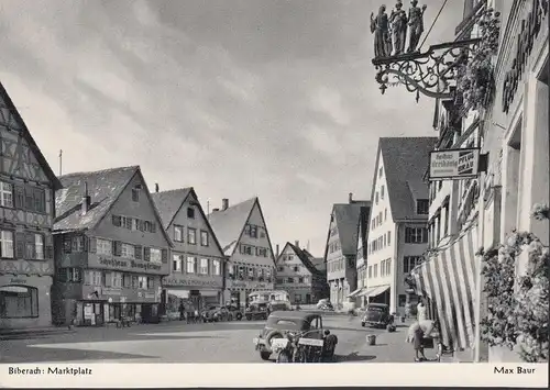 AK Biberach, Marché, Chaussure, Charrue-Bräu, Auberge Triple roi, incurvée