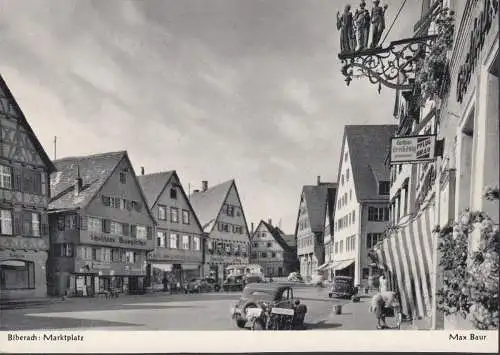 AK Biberach, Marktplatz, Schuhhaus, Pflug-Bräu, Gasthaus Dreikönig, ungelaufen