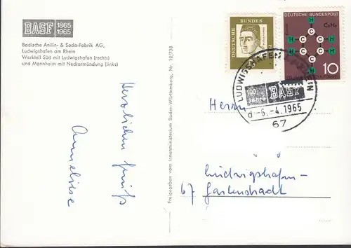 AK Ludwigshafen, Stadtansicht, BASF, Fliegeraufnahme, gelaufen 1965