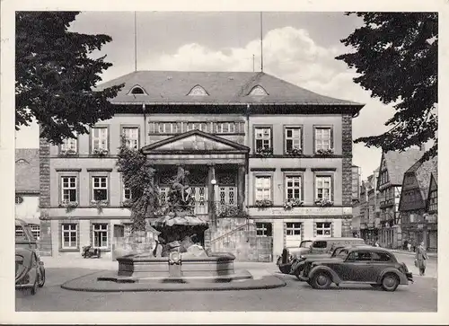 AK Detmold, Rathaus, Autos, gelaufen 1963