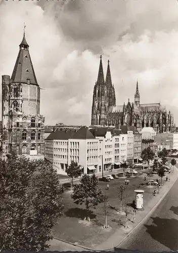 AK Cologne, vieux marché, tour de l'hôtel de ville, colonne de lit, couru