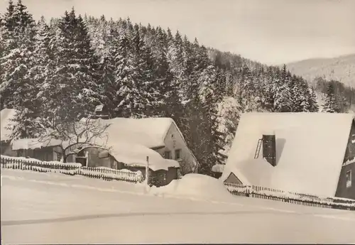 AK Pobershau, Verschneite Häuser, gelaufen 197?