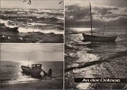 AK Baabe, An der Ostsee, Brandung, Fischerboote, gelaufen