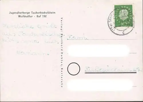 AK Tauberbischofsheim, Jugendherberge, Wolfstalflur, gelaufen 196?