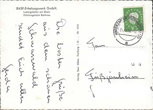 AK Ludwigshafen, BASF Erholungsheim Breitnau, gelaufen 1959
