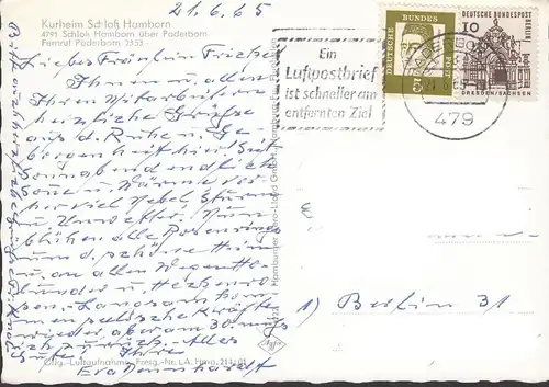 AK Paderborn, Schloß Hamborn, Fliegeraufnahme, gelaufen 1965