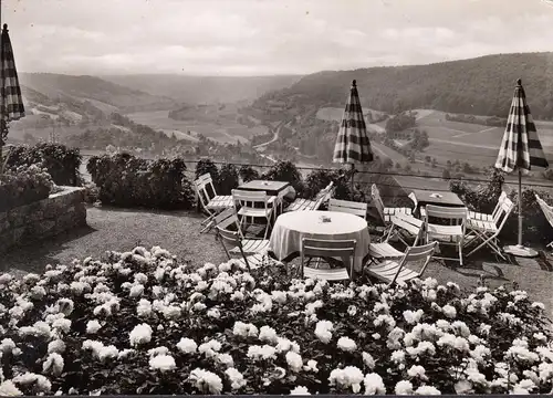 AK Langenburg, Schloß Cafe im Rosengarten, gelaufen 1958